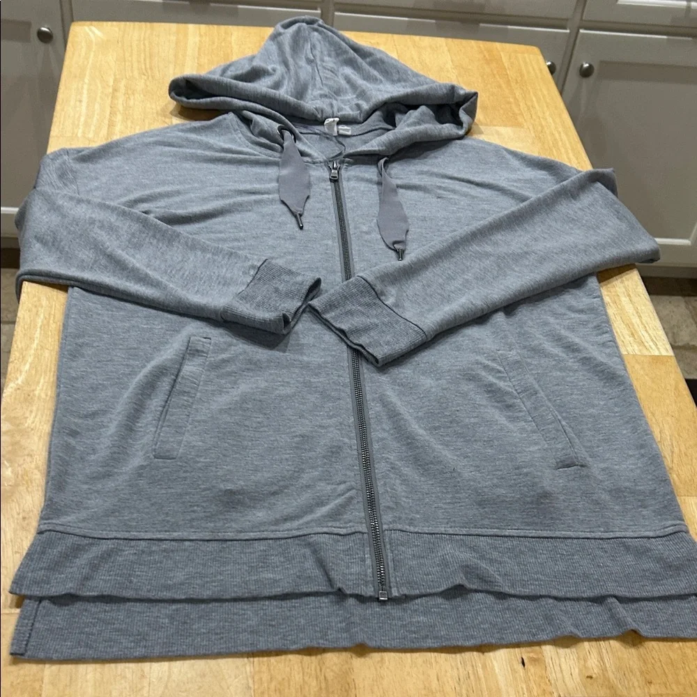 Gray Zip-Up Hoodie with Drawstring Lightweight Jacket - Picture 12 of 14